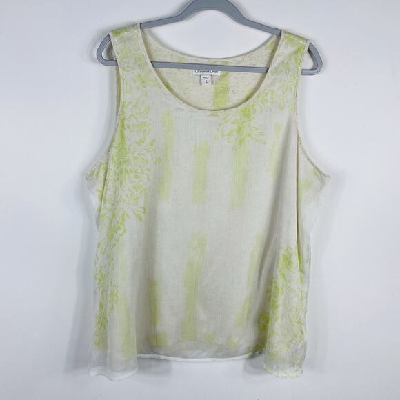 Coldwater Creek Plus Size 1X 18 Chiffon Layered Sleeveless Tank Top Green Cream - Picture 1 of 6